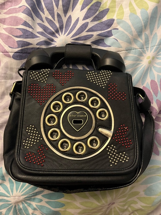 Betsey Johnson Handbags - Betsey Johnson Black Call Me Baby Telephone Crossbody with Red & Gold Studs